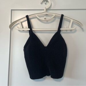 FRAME Black Ribbed Knit Crop Tank Top – V-Neck Bralette Style – Size S/P
